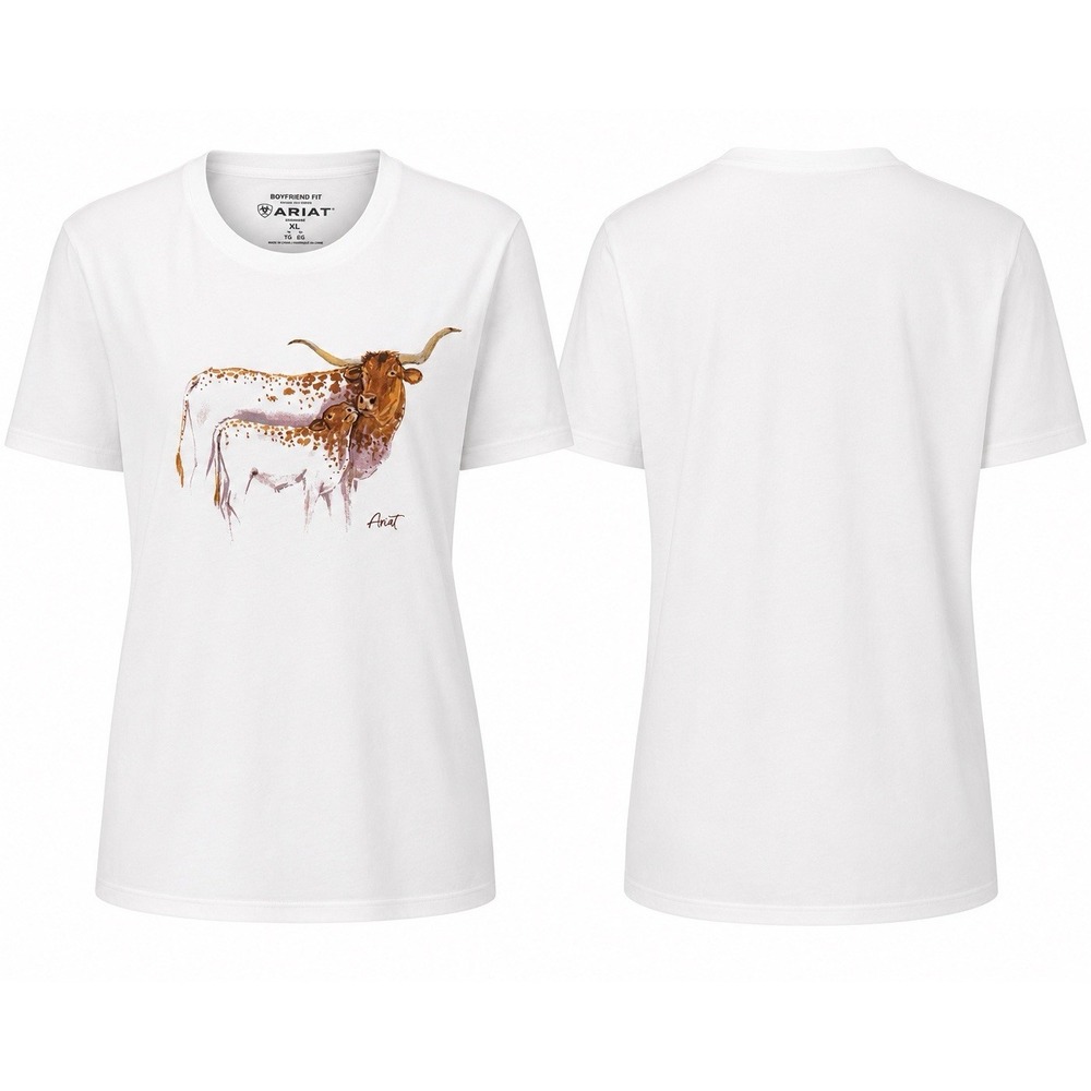 Ariat Womens XL Maternal Cow Graphic Boyfriend Fit T-Shirt White 10051435 NWT